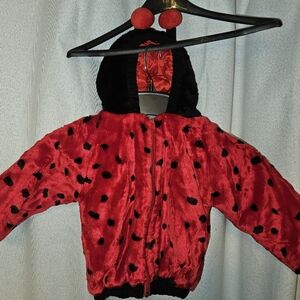 Red & Black Ladybug Warm cozy furry Hoodie Jacket w antennae.